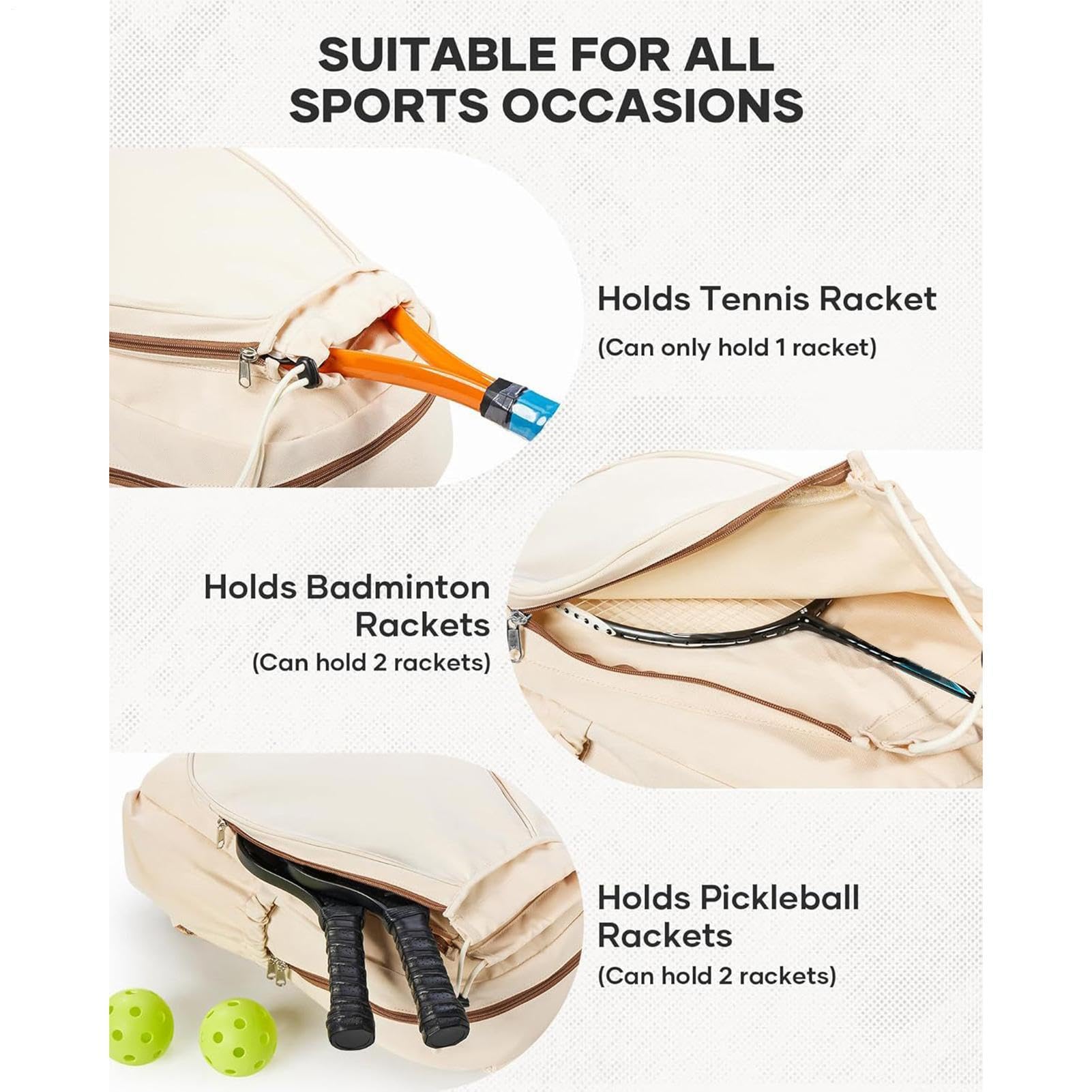 Torba do pickleballa dla mężczyzn Pomieści 2 rakiety, pakiet fitness | z Przedziałem na Buty i Wodoodporną Kieszenią do sportu, podróży, treningu