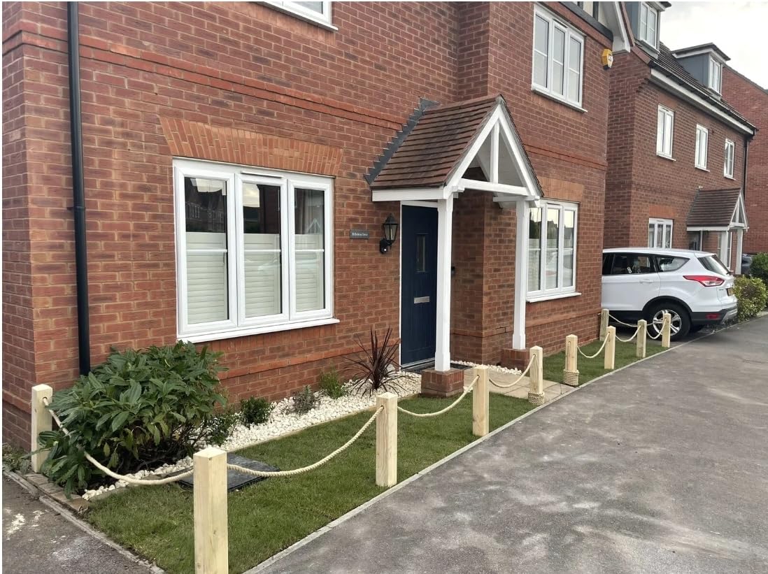 Wooden Post and Rope Kit, Garden, Lawn, NO Dig, Keep off grass, boundary, verge post, richthepostman 600mm high/18mm diameter rope, you message me what TOP you want !IMPORTANT!