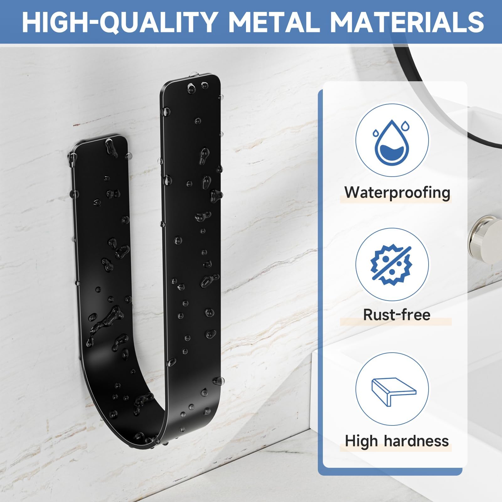 Soporte de pared para almacenamiento de papel higiénico, soporte de almacenamiento de papel higiénico adicional para 3 rollos, soporte de rollo de metal adhesivo para caravana, baño, negro 6
