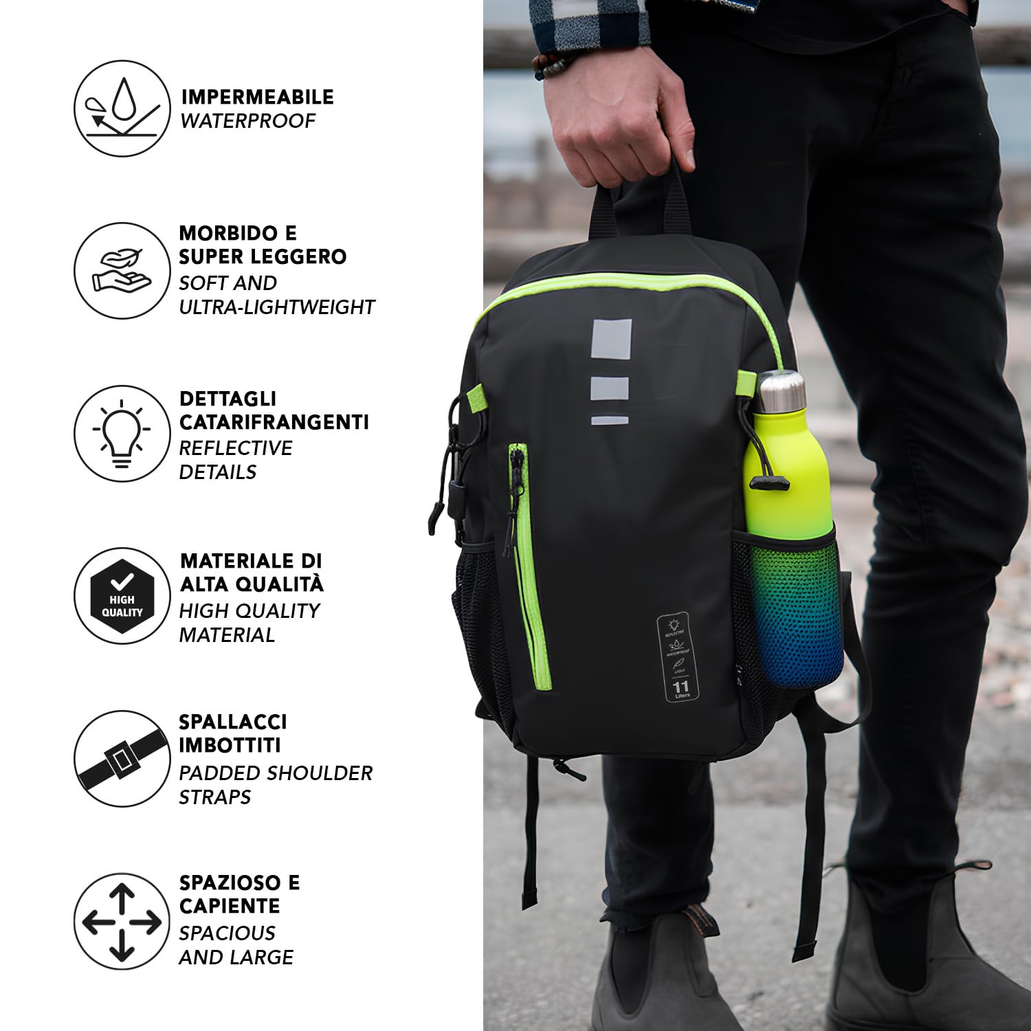 PERLETTI Zaino 10 Litri Impermeabile Trekking Montagna Super Leggero Capiente 39x22x12 cm