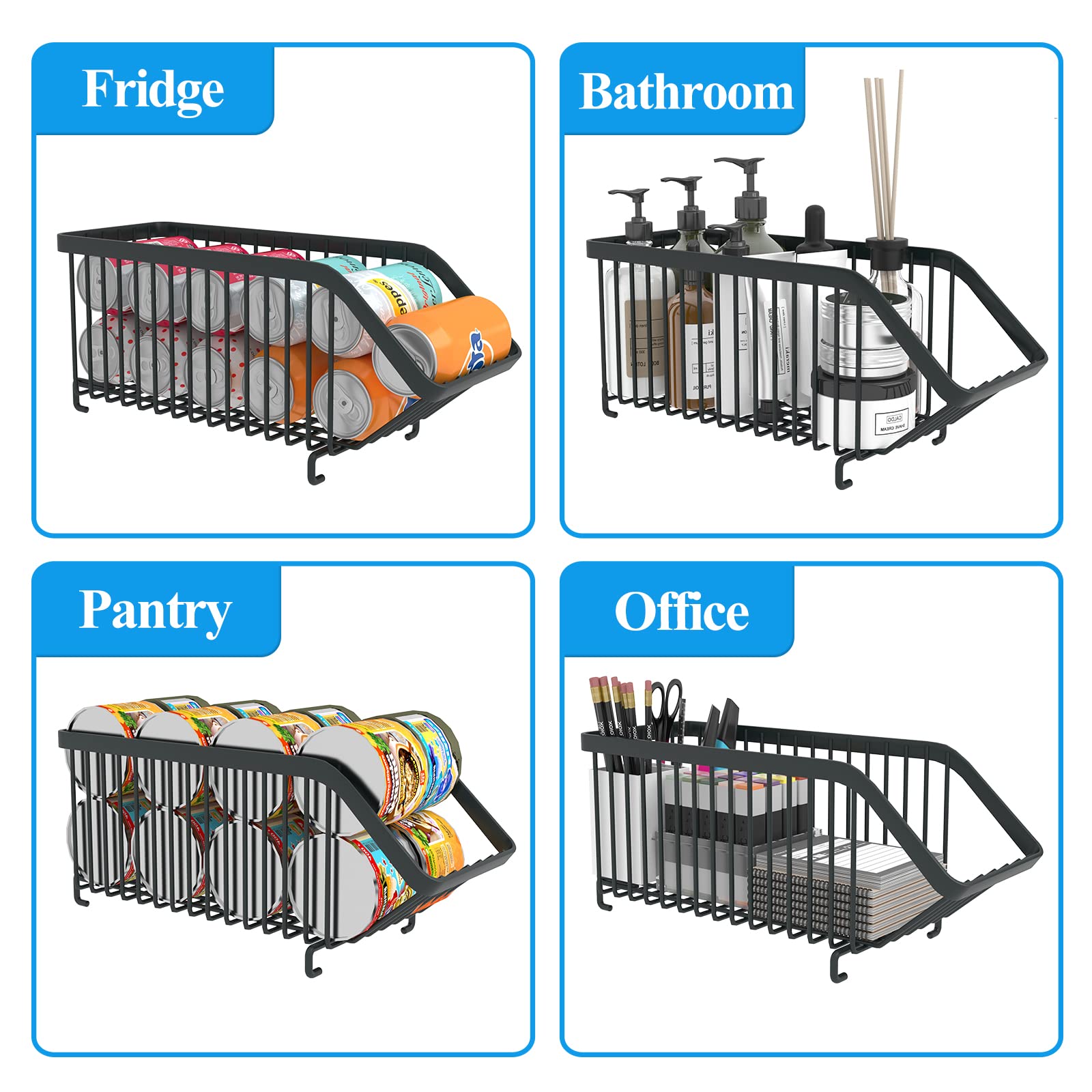 GILLAS Paquete de 8 organizadores apilables de latas de refresco para refrigerador, dispensador de latas, estante de almacenamiento de alimentos enlatados para nevera, cocina, encimeras, armarios,