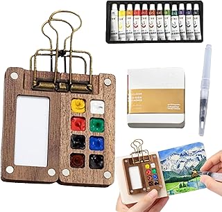 Mini Paint Palette Travel Kit - Mini Watercolor Painting Set, Pocket Artist Water Color Travel Set with Colours, Binder Cl...