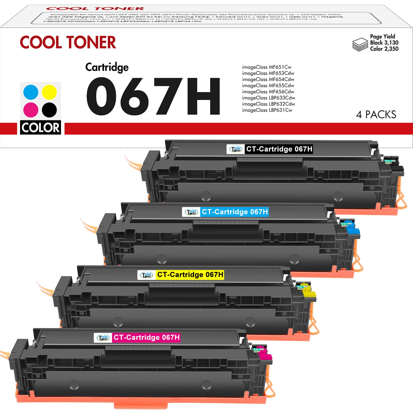 067H 067 Toner Cartridge Set: Kompatible für Canon 067H 067 i-SENSYS MF657Cdw MF655Cdw MF651Cw LBP631Cw LBP632Cdw LBP633Cdw MF656Cdw MF653Cdw MF654Cdw 4 Packs ( Schwarz Cyan Gelb Magenta )
