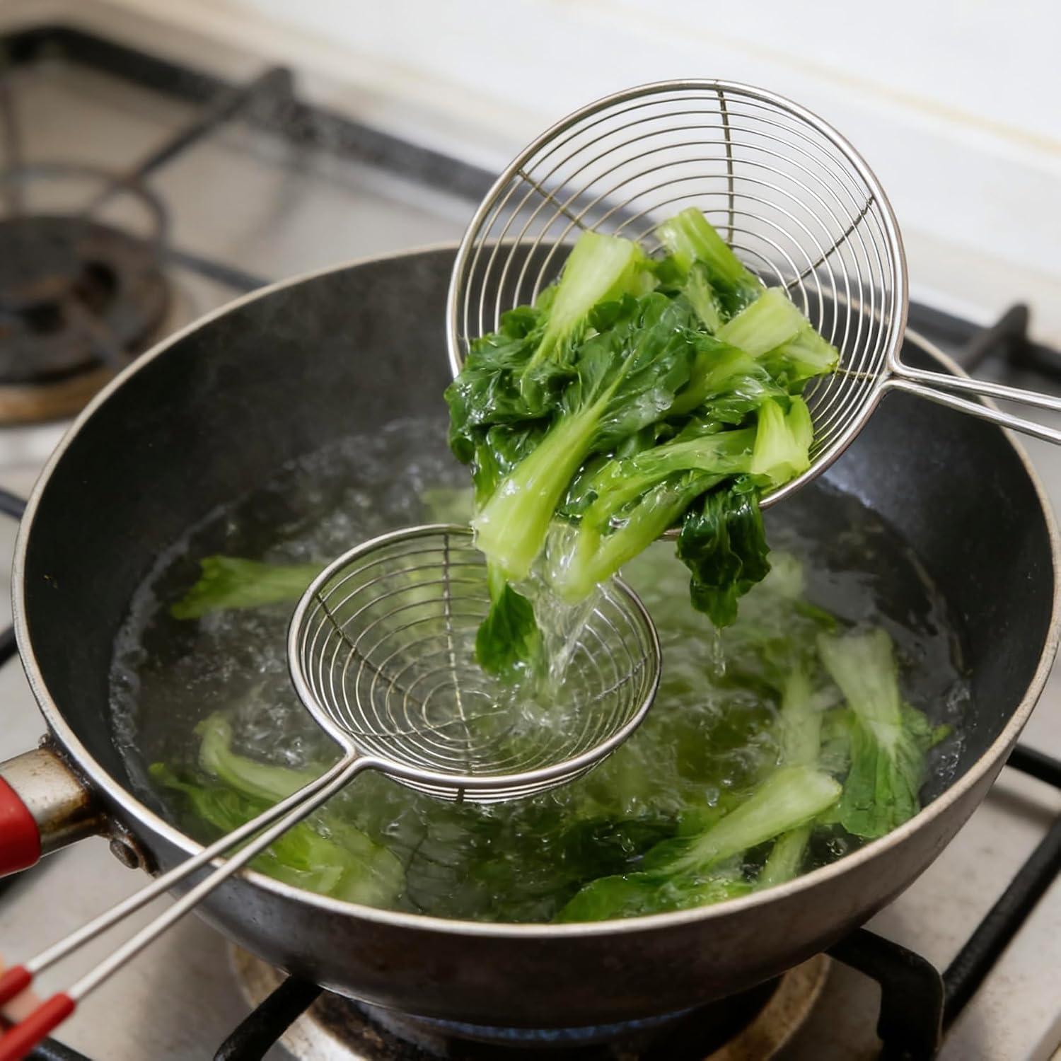 xxikhhhhikxx.Strainer Spoon Set, 2 Sizes - Stainless Steel,Ideal for Hot Pot, Boba, & Kitchen Use - Dual-Purpose Scoop & Skimmer with Handle to Strain Meatballs, Filter Oil, and Cook Efficiently