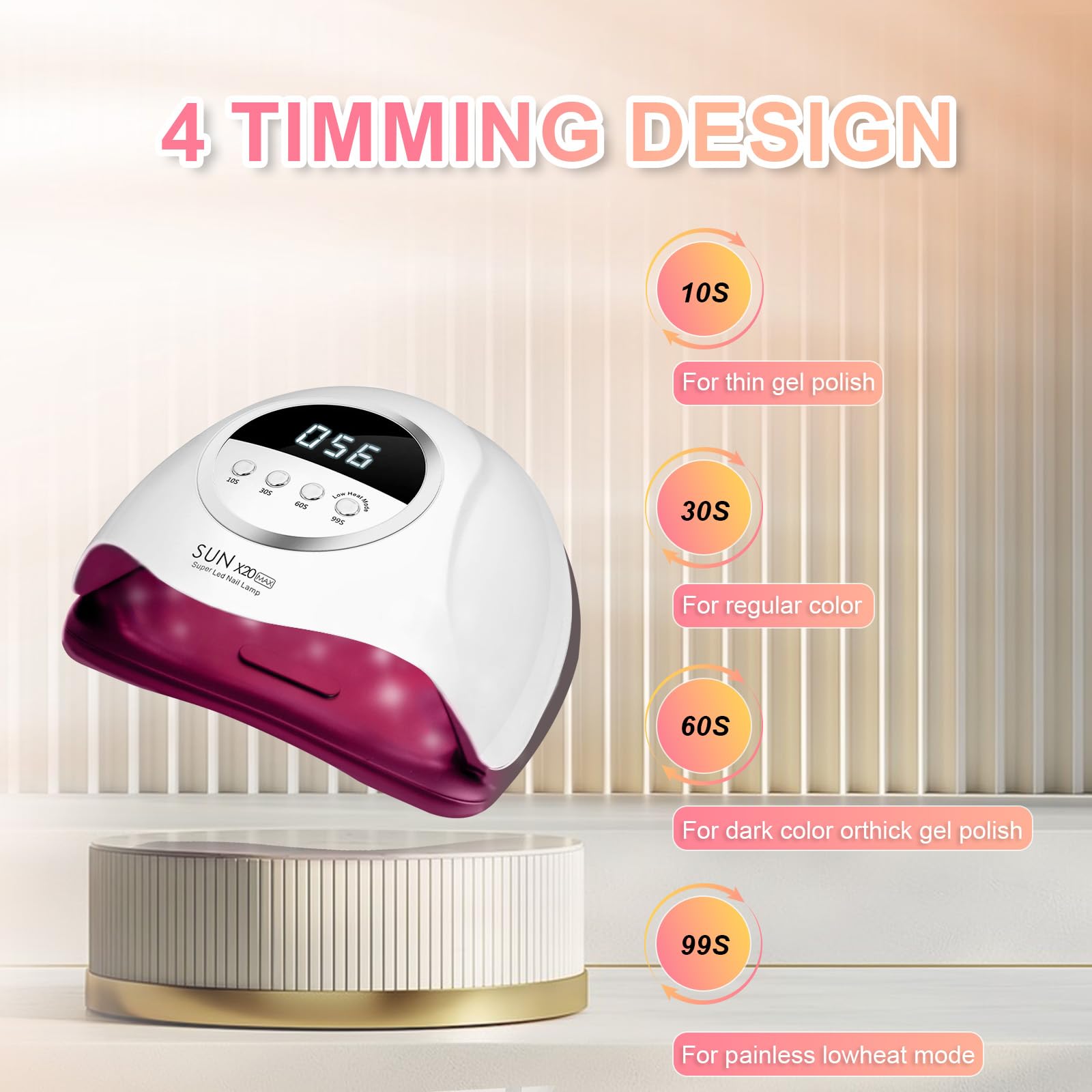 Lampada per unghie UV LED da 320 W, lampada professionale per unghie in gel con 72 perline, lampada UV per unghie con 4 impostazioni timer, asciugatrice LED per unghie in gel con sensore automatico