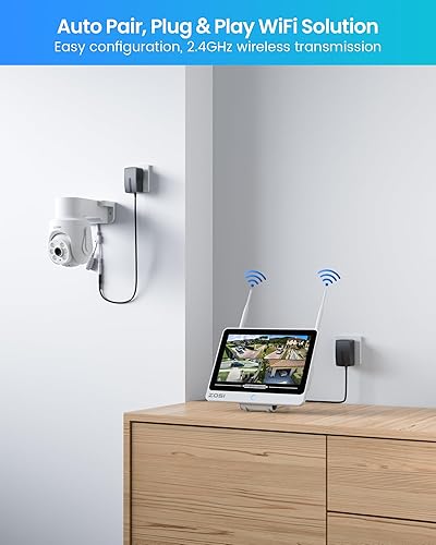 Miniatura 2 de ZOSI Sistema de cámara de seguridad Wi-Fi 6 de 8 canales de 5 MP con monitor LCD de 12 pulgadas, 4 cámaras WiFi enchufables de 5 mp para exteriores