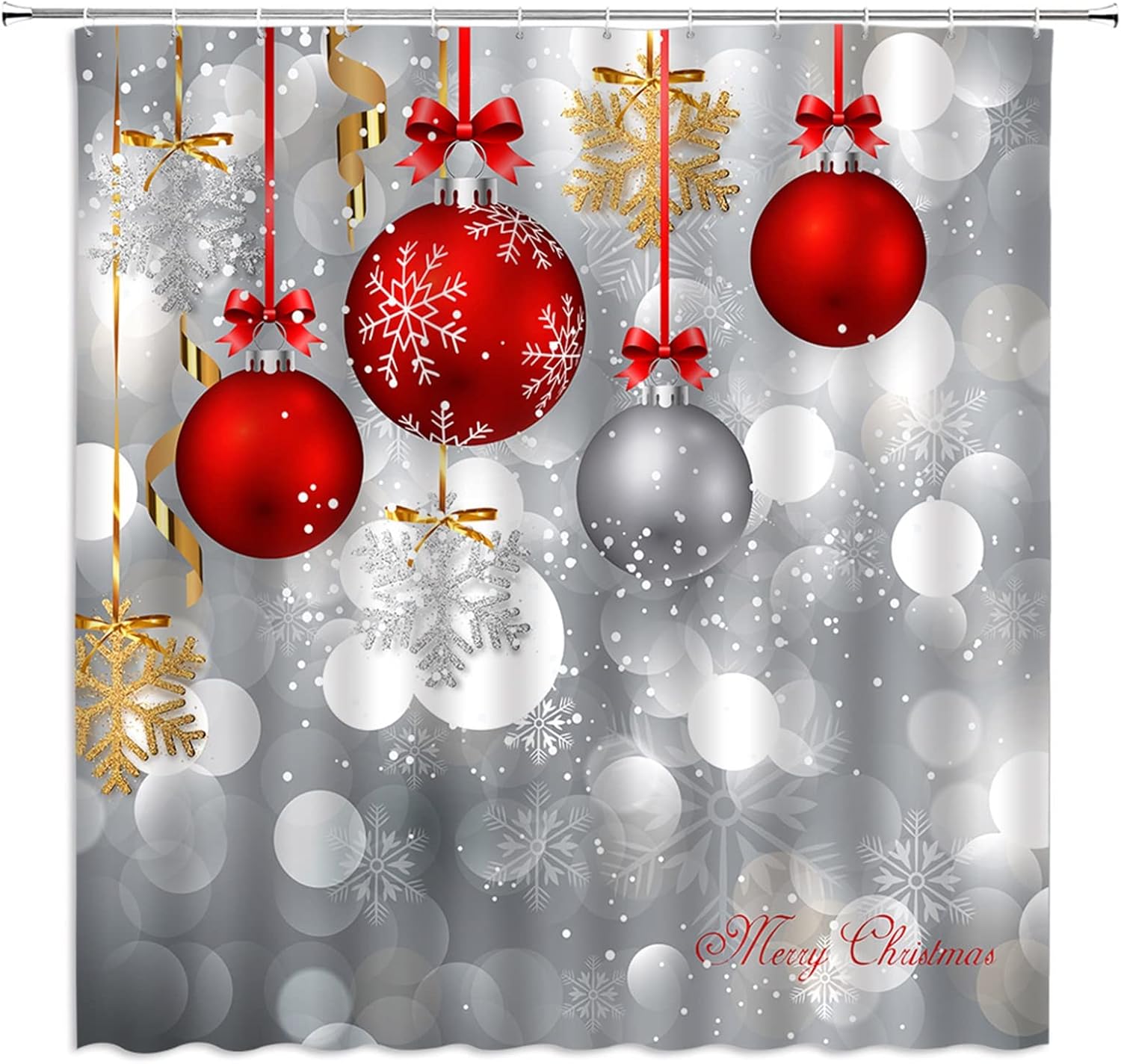 Snowflake Shower Curtain Blue Merry Christmas Winter Snowy Scene Shiny Xmas Festive Happy New Year Fabric Bathroom Decor Set with Hooks (84" Wx70 H)