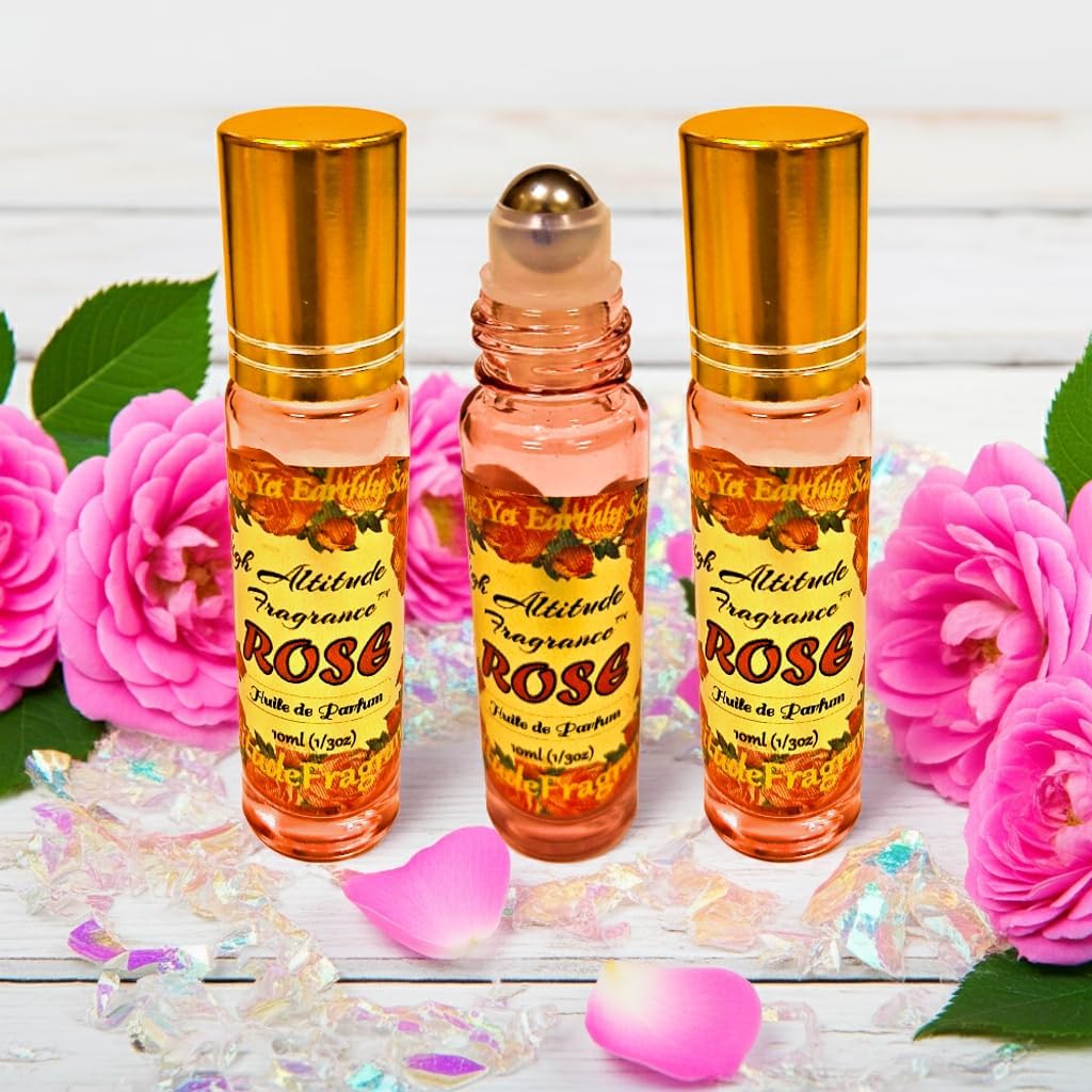ROSE Perfume Oil - All-Natural Essential Oil Fragrance - Huile de Parfum - Bulgarian Damask Rosa Damascena Petals Otto,Tea Rose, De Mai - Roll On Roller Ball - Party Travel Guest Favors Gifts - 10mlx3 - Image 2