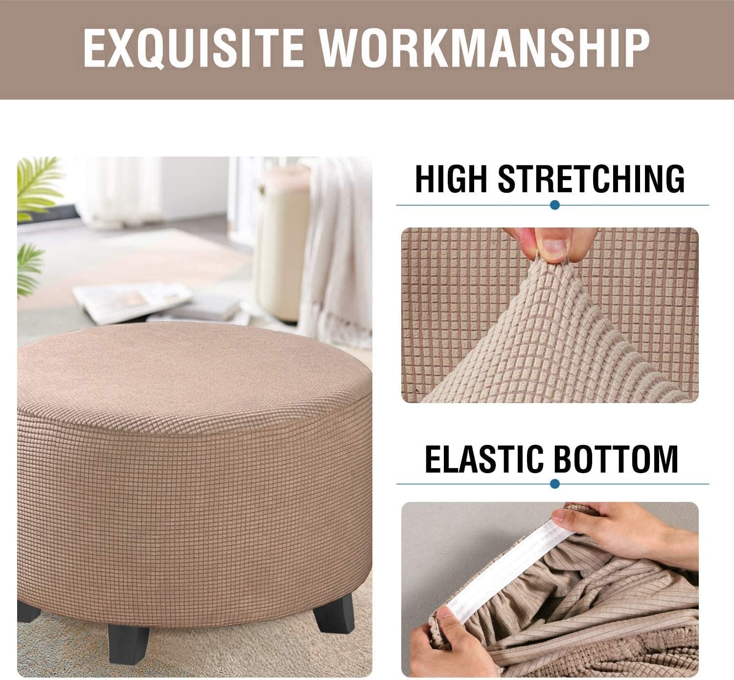 Ottoman Slipcover Round Velvet Ottoman Cover Thick Foot Stool Washable Storage Ottoman Cover Protector Footstool Cover with Elastic Bottom (Color: #23, Size: 90x90cm/35.4x35.4in)