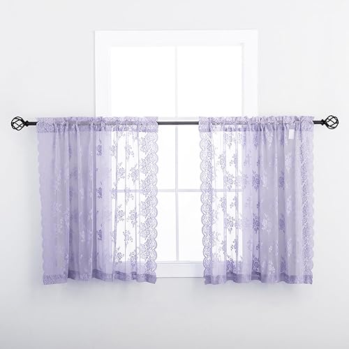 Miniatura 73 de Kotile Cortinas traslúcidas beige de 96 pulgadas de largo para sala de estar, 2 paneles de cortinas rústicas de encaje florales retro crema para