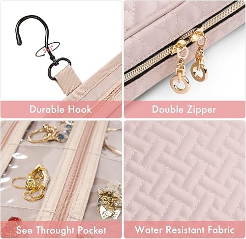 Miniatura 2 de SFYBYHEART Estuche organizador de joyas de viaje, bolsas de viaje para mujer, estuche de viaje de gran capacidad para aretes sin enredos, collares,