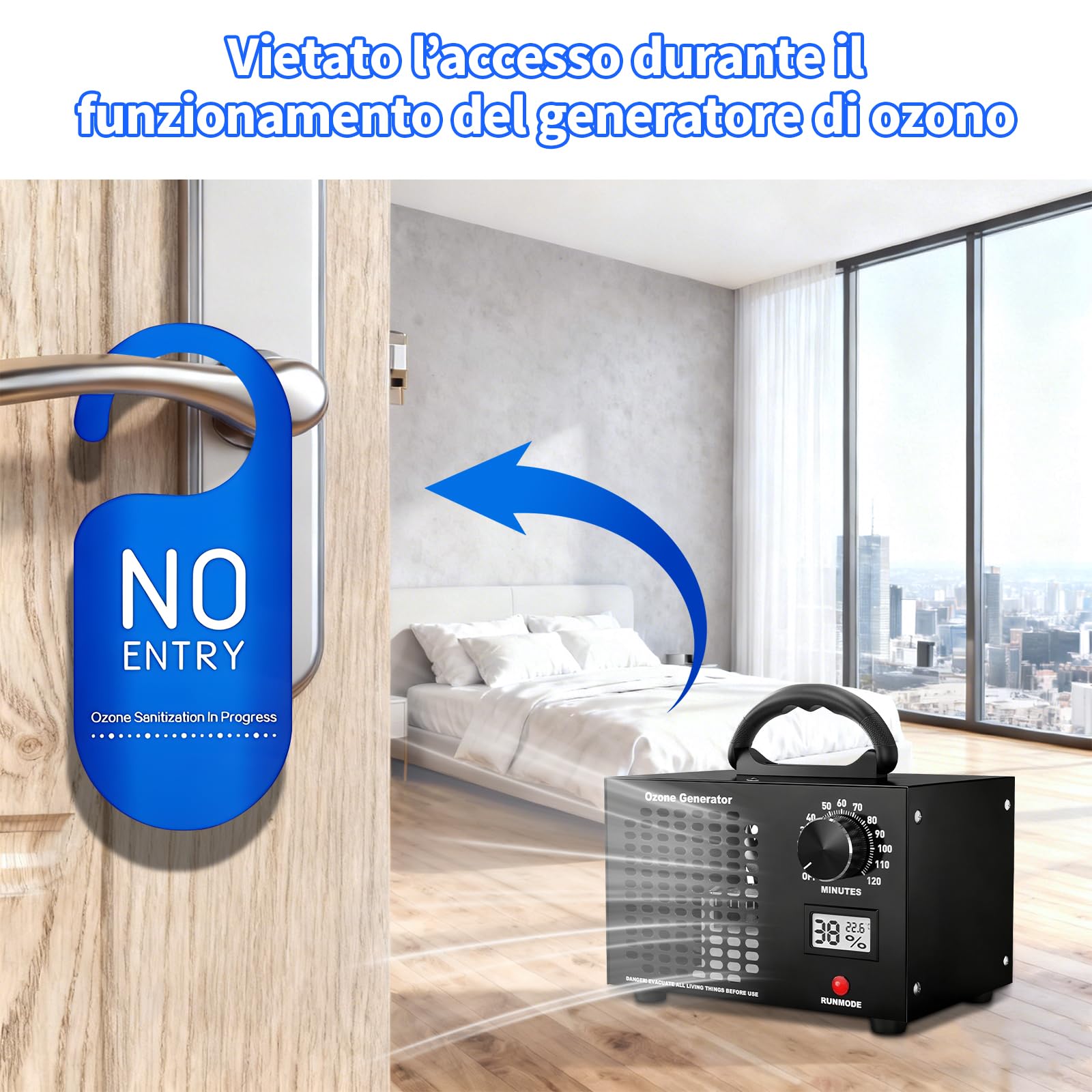 Generatore di Ozono 60.000 mg/h O3, Ozonizzatore per Ambienti fino a 350㎡ con Timer 120 Min, Display Temperatura e Umidità, Generatore di Ozono per Auto, Casa, Cucina, Hotel e Ambienti Interni - 5