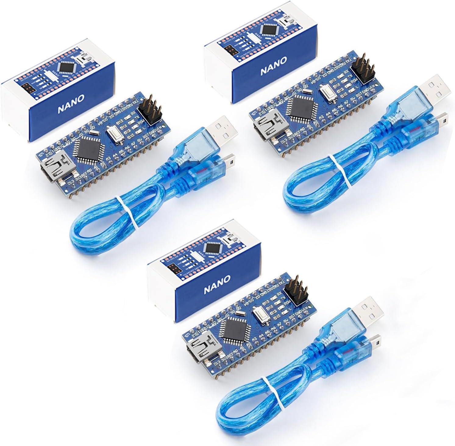 REXQualis Nano V3.0, 3pcs Nano Board CH340 / ATmega328P with USB Cable, Compatible with Arduino Nano V3.0 (Nano x 3 with 3 Cable)