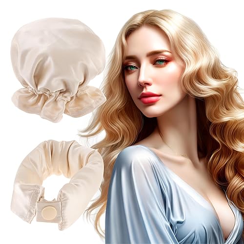 Rodillos de pelo sin calor de satén – Rizador de pelo sin calor – Kit de peinado de moño para dormir durante la noche (2 piezas, Begie)