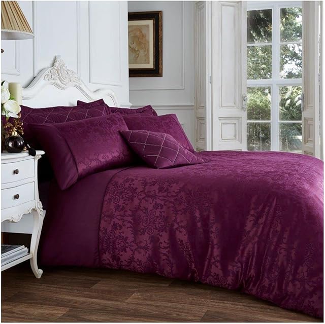 GC GAVENO CAVAILIA Super Soft Jacquard Duvet Covers Double, Easy Care Breathable Bedding Sets, Machine Washable Quilt Covers, Aubergine