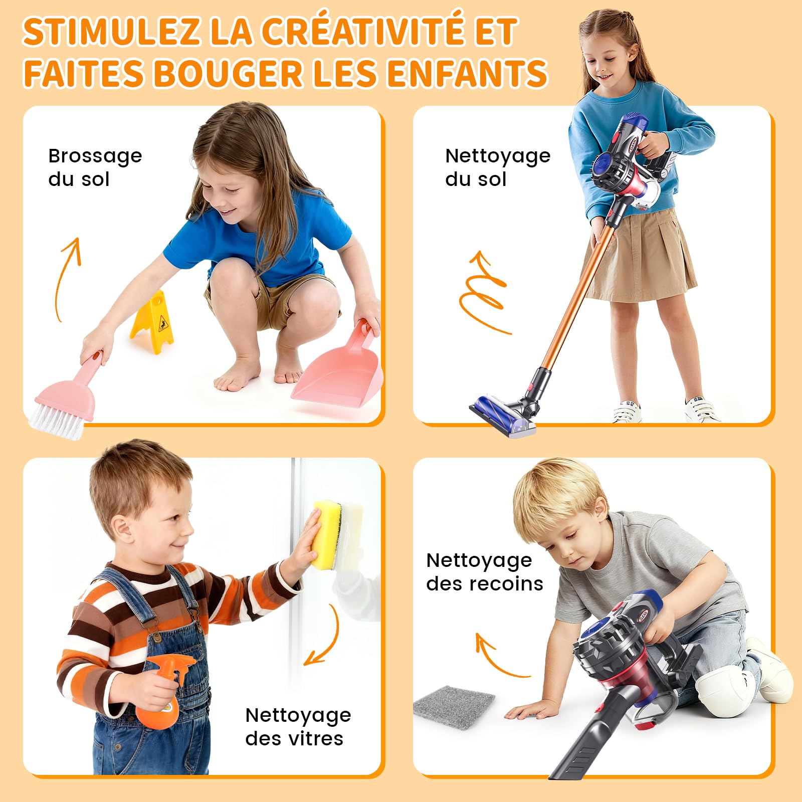 Aspirateur Électrique Jouet, 3-en-1Aspirateur Enfant Fonctionnel, Kit Menage Enfant Vrai Aspirateur, Jouet Éducatif pour Cadeau pour Garçons et Filles de 3 à 6 Ans