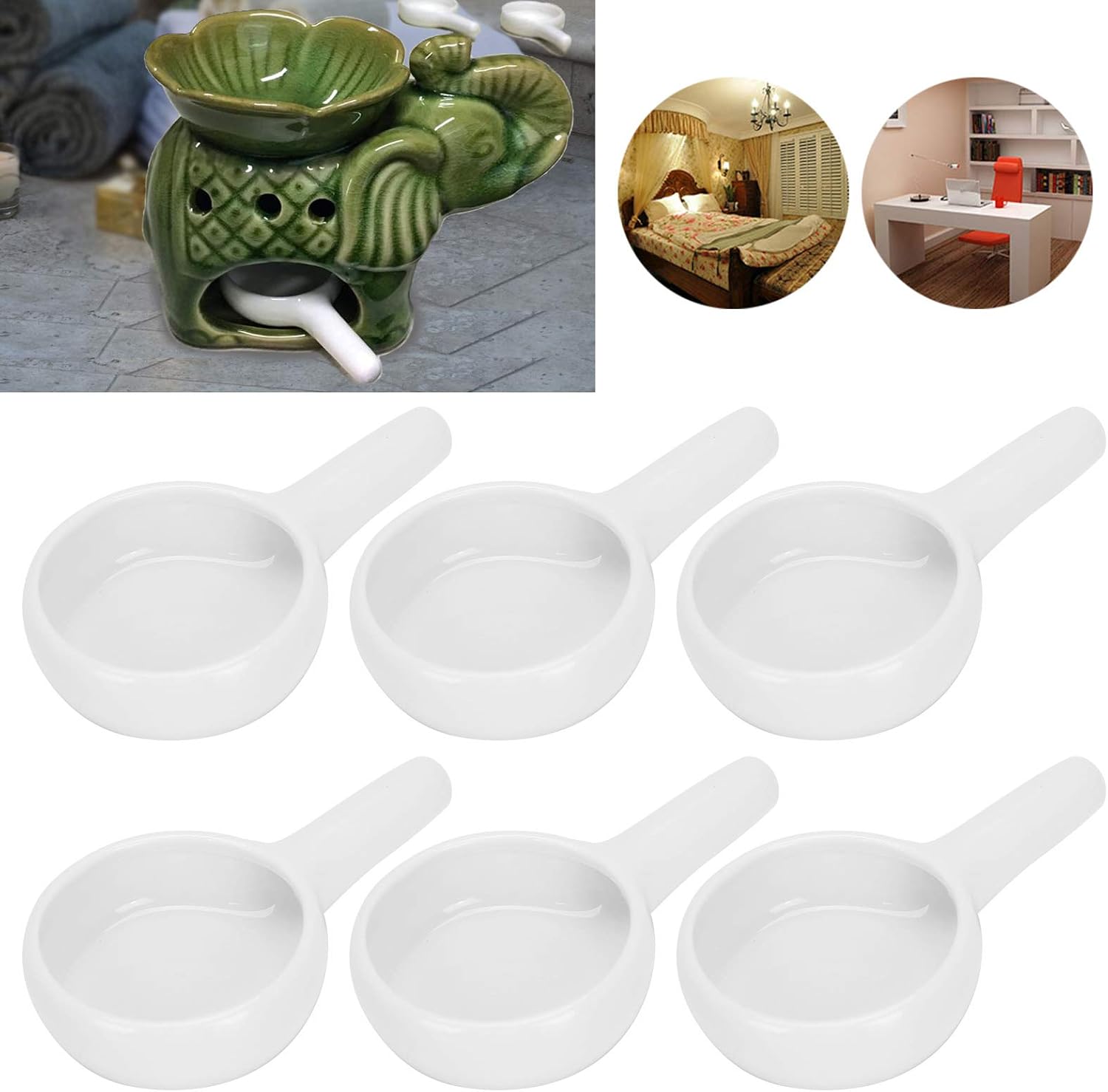 Dioche 6pcs White Candle Holder - Ceramic Candle Stand Spoon Shape Candle Holder Stove Candle Holder Candlesticks Holders Wax Candles Table Home Decoration for Incense Burner