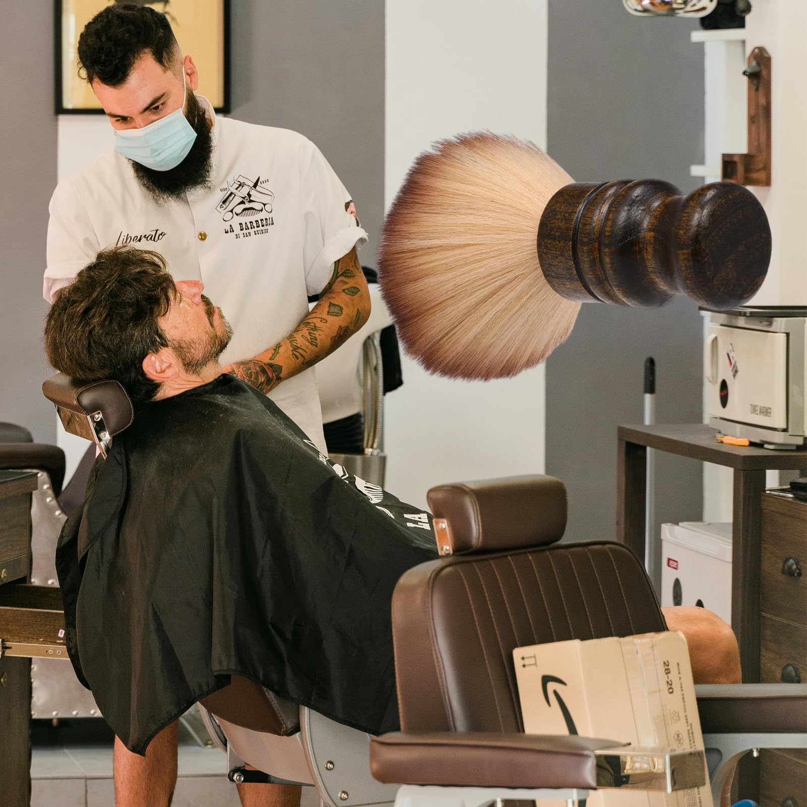 WhaleO Pennello da Barba Spazzola Barbiere per Salone,Pennello Professionale per Talco, Barbiere Collo Spazzola Spazzola Barba per Barber Shop,Spazzola Professionale per Parrucchieri/Barbiere in Legno