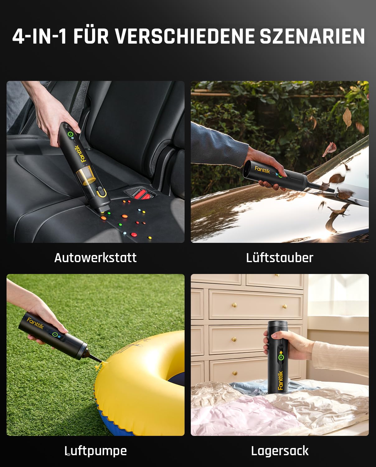 Fanttik Slim V10 APEX Kabelloser 4-in-1 Auto & Tragbarer Mini-Handstaubsauger, 19 kPa Saugkraft, Smarter Digitalanzeige, 2 Saugmodi für kleine Reinigungsarbeiten, Auto, Bürotisch, Tastaturen (Schwarz)