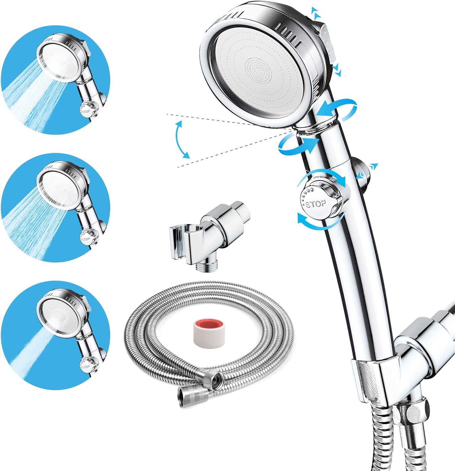 Shower Head High Pressure Shower heads With ON/OFF Switch 3 Settings Water Saving Showerhead