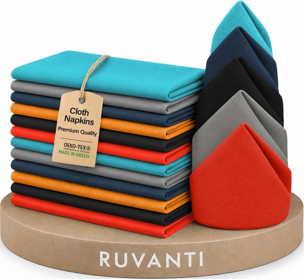 Ruvanti Cloth Napkins Set of 12, Cotton Enrich 18”x18” - Multi Color