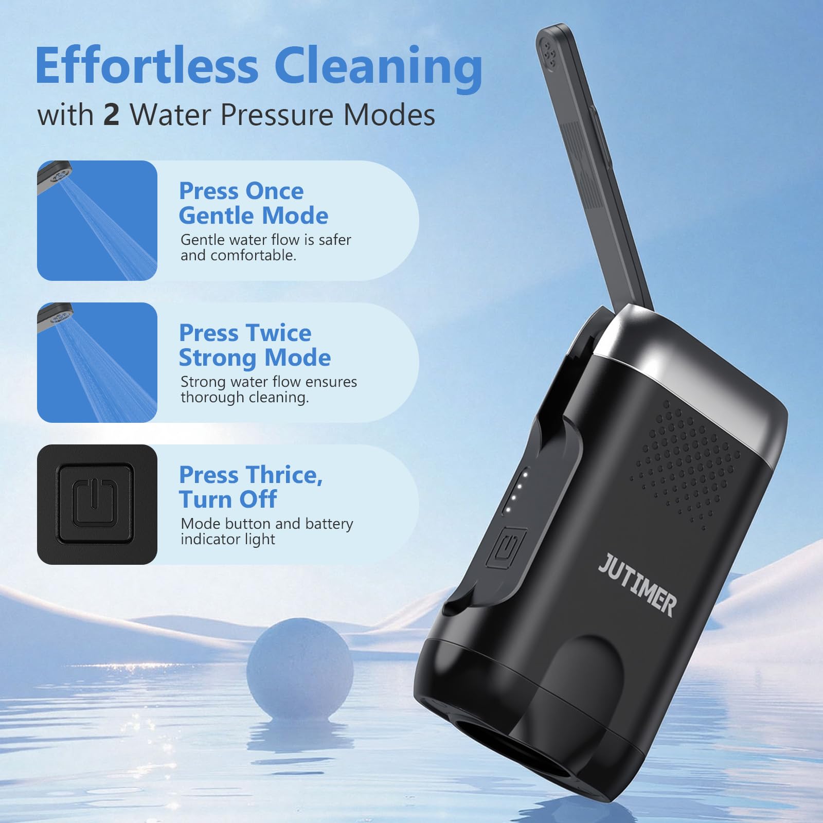 Bidet Portatile Elettrico – Set 2 in 1 (640ml) con Ugello Regolabile a 180°, Ricaricabile USB, IPX6, 2 Modalità di Pressione – Bidet da Viaggio per Igiene Intima, Post Parto, Campeggio e Outdoor, Nero