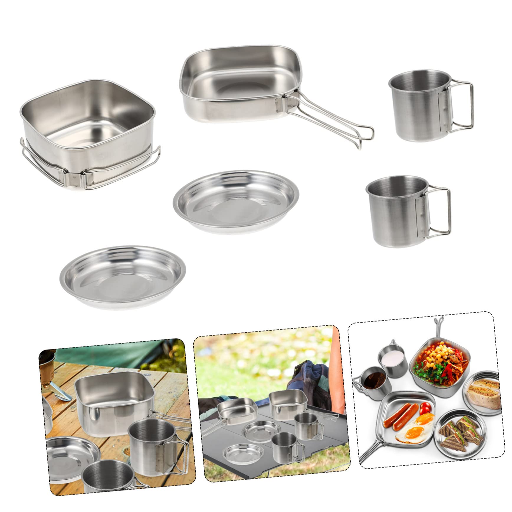 BESTonZON Vaisselle De Camping en Plein Air Ustensiles De Cuisine Poêle De Plein Air Portable Cuisson Kit De Cuisine De Camping Cuisinière De Camping Petit Acier Inoxydable