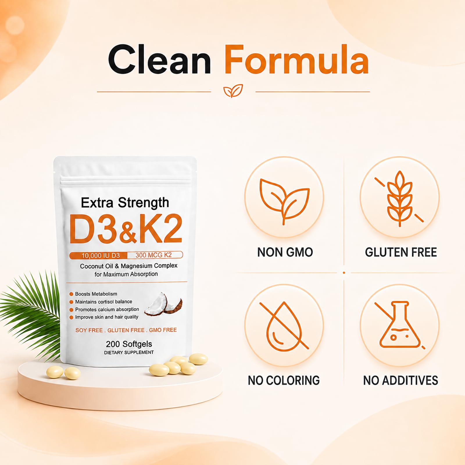 D3 K2 Magnesium Supplement, D3 K2 Vitamin 10000 IU Softgels, Promote Calcium Absorption, Cortisol Balance, Boost Metabolism, Extra Strength Triple Magnesium & Coconut Oil, 200 Softgels (1) (1) — Amazon image 7