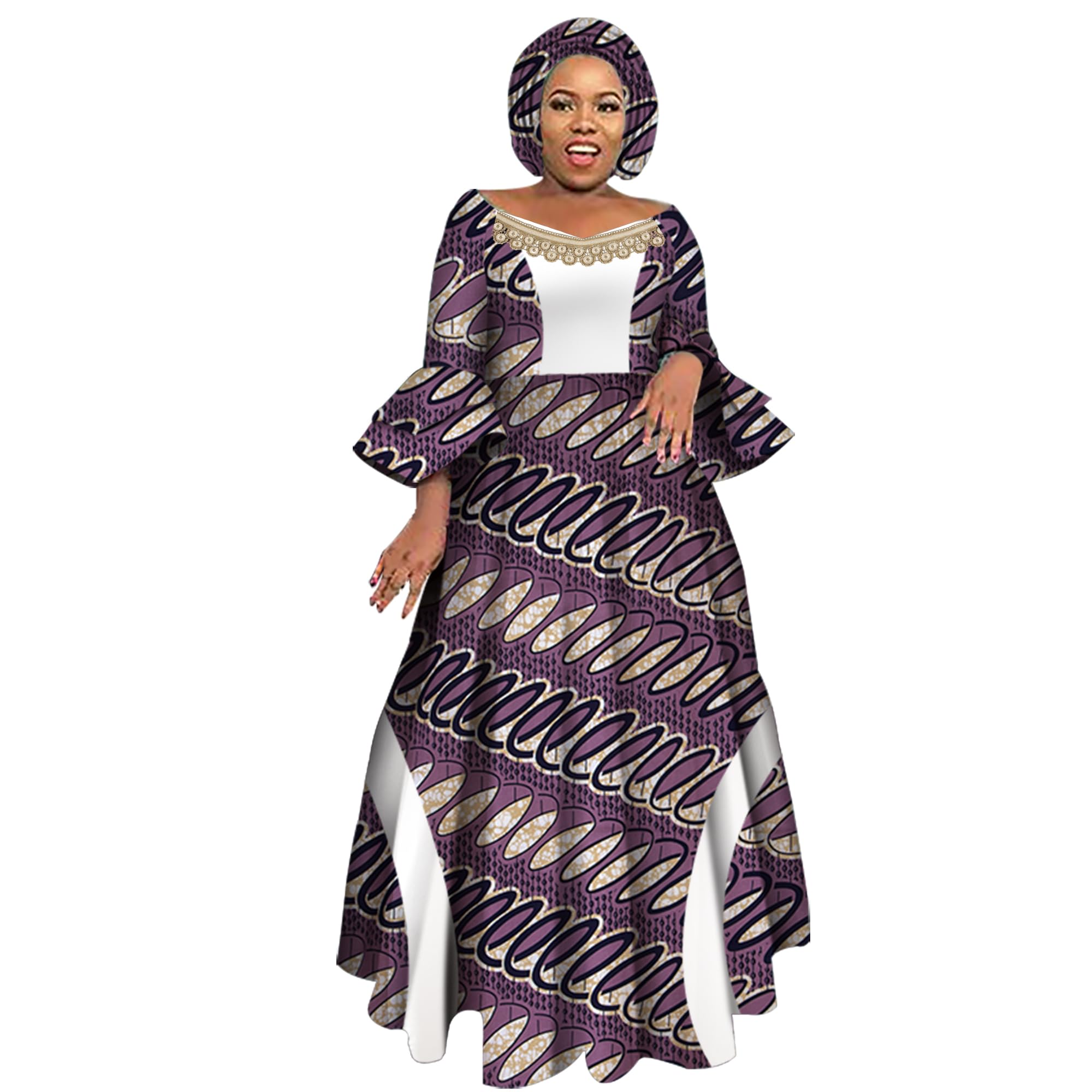 iooiooi Womens African Print Party Maxi Dress Ankara Long Dress &amp; Headwrap