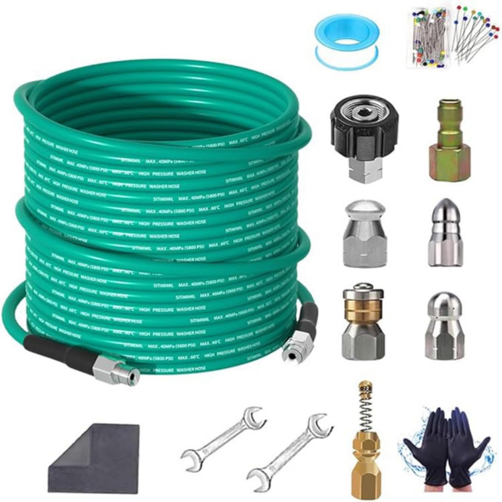 Kaccde Professional Drain 50-Foot High Pressure Pvc For Home And Commercial Clog Removal Sewer Jetter Set For Pressure Washer