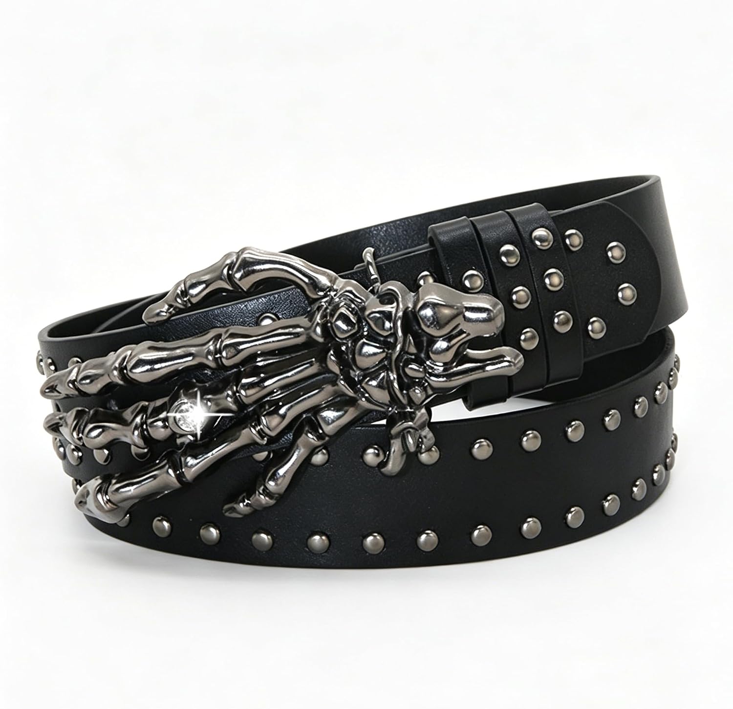 Skull Hand Leather Goth Belt, Skeleton Hand Goth Belt for Gothic Style Jeans Decoration, Gothic Belts Fashion Outfits Accessories for Men & Women
