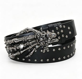 Skull Hand Leather Goth Belt, Skeleton Hand Goth Belt for Gothic Style Jeans Decoration, Gothic Belts Fashion Outfits Accessories for Men & Women