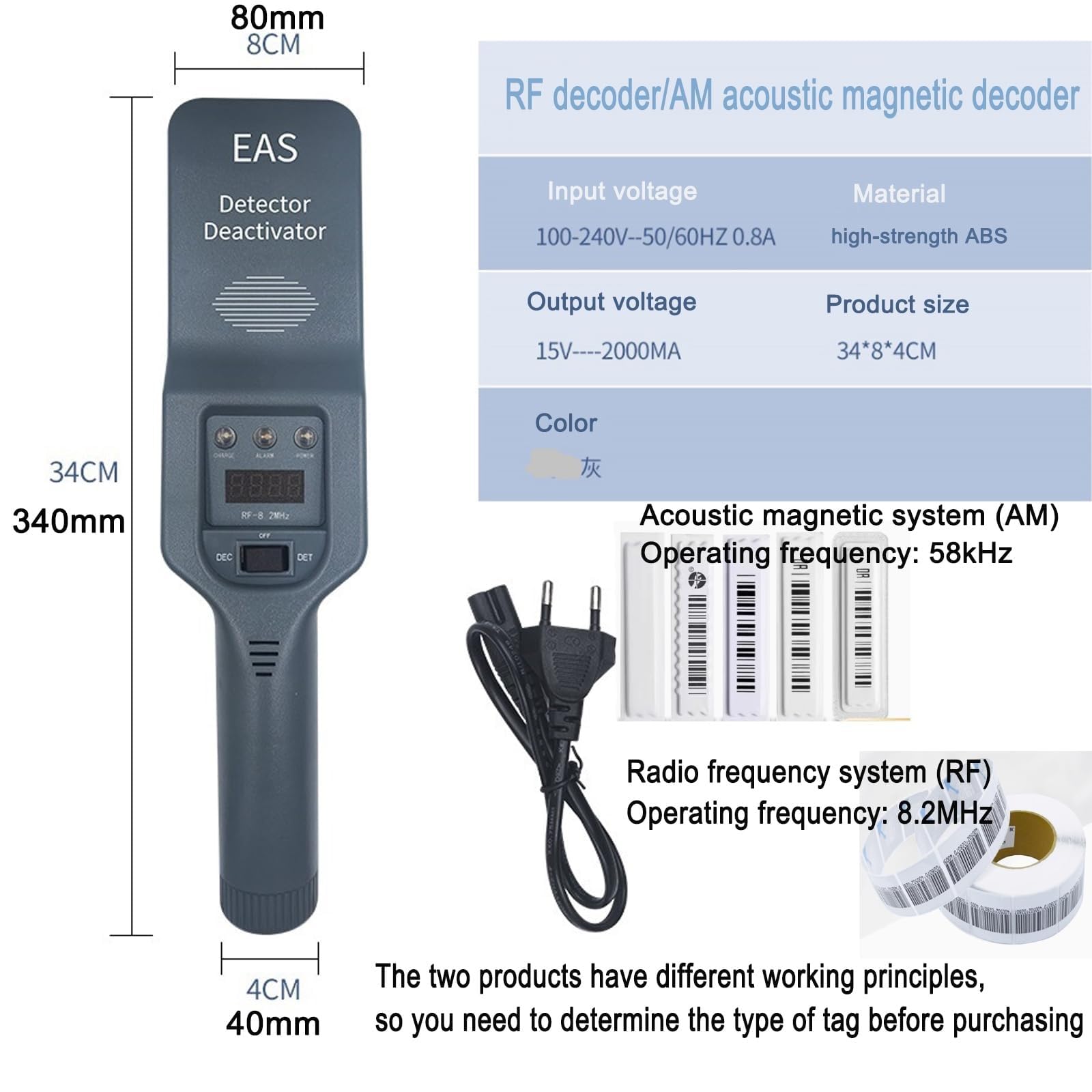 EAS Sicherheits-Tag-Detektor & Deaktivator – 58 kHz/8,2 MHz Anti-Diebstahl-System für den Einzelhandel mit Ton- und Lichtalarm für Supermärkte und Lagerhäuser
