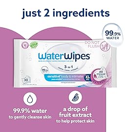 WaterWipes Adult Care Sensitive Body & Intimate Hygiene Wipes, 360 Wipes (12 Packs), Extra Large Textured, 99.9% Water-Based, For Everyday Personal Uses