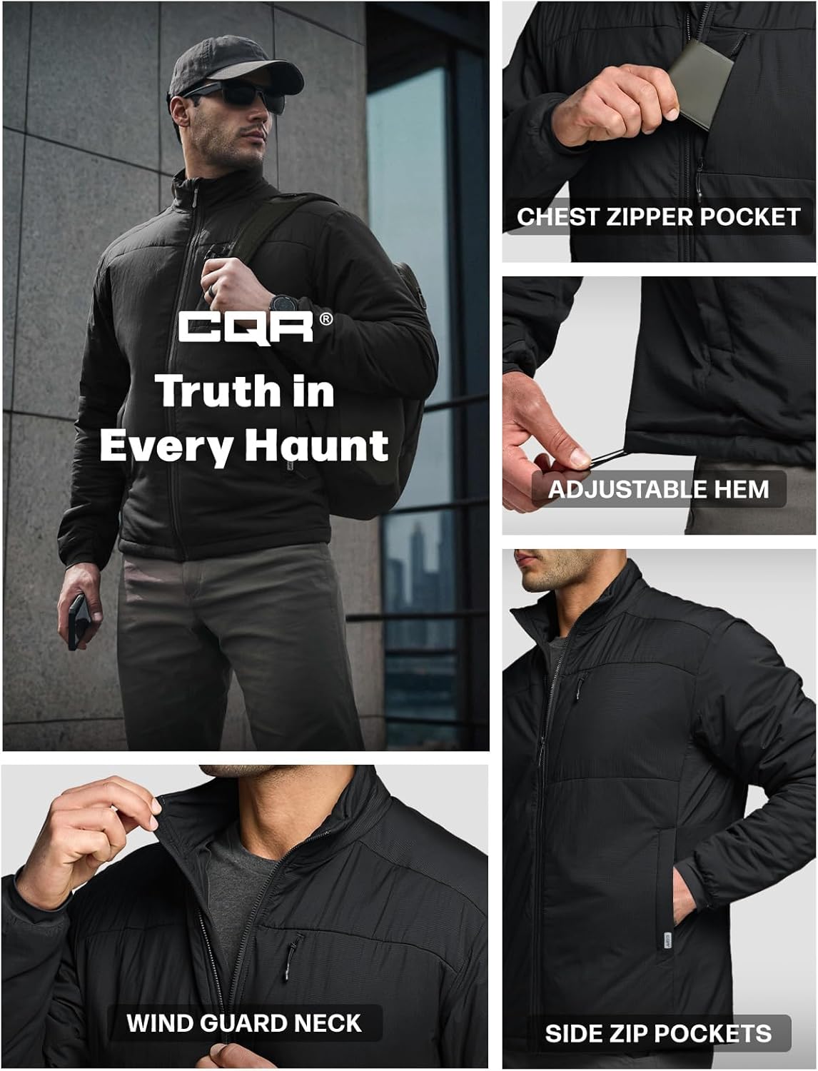CQR Men's Lightweight Warm Insulated Jacket, Windproof Water Resistant Winter Active Coat for Hiking Work Outdoor Tactical - Image 9