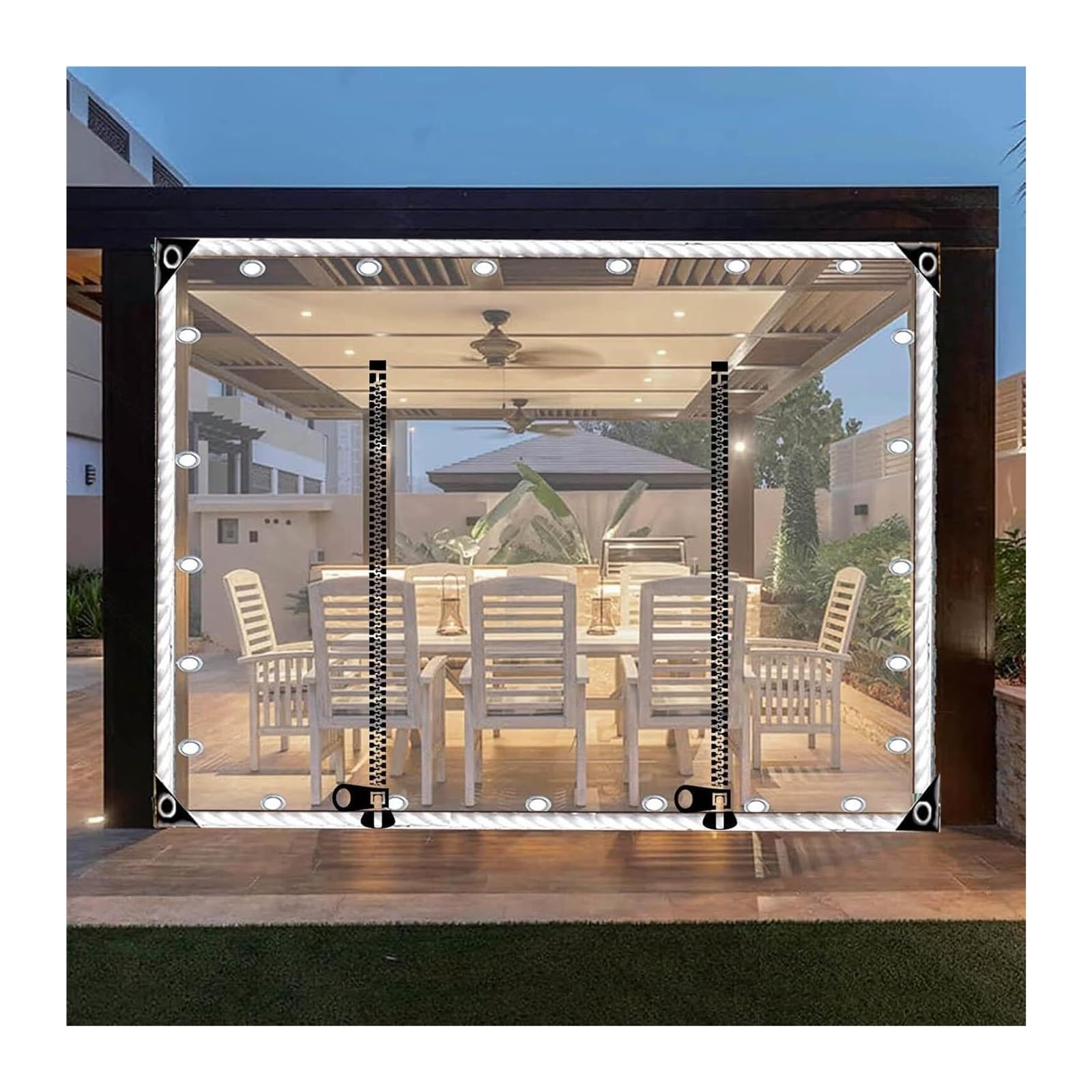 DETPWVWB Outdoor Gazebo Clear Tarp Curtains with Zip Door - 0.3mm PVC Tarpaulin Partition Curtains with Grommets(5.5x1.8m(18 * 5.9ft))(3.2x2.2m(10.5 * 7.2ft))