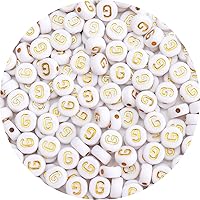 Vista 16 de 100 cuentas de letras – Cuentas redondas blancas de 0.157 x 0.276 pulgadas (0.157 x 0.276 in), color blanco, letras del alfabeto, corazón, estrella