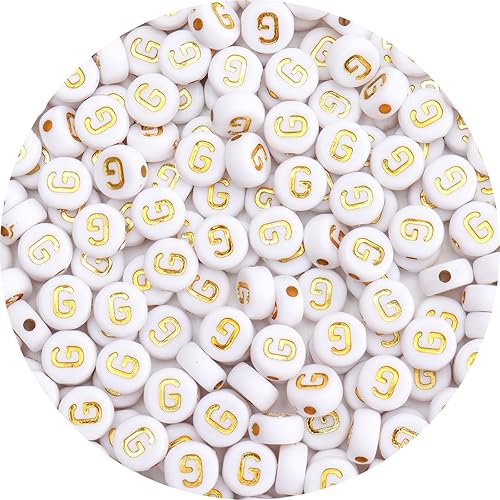 Miniatura 16 de 100 cuentas de letras – Cuentas redondas blancas de 0.157 x 0.276 pulgadas (0.157 x 0.276 in), color blanco, letras del alfabeto, corazón, estrella