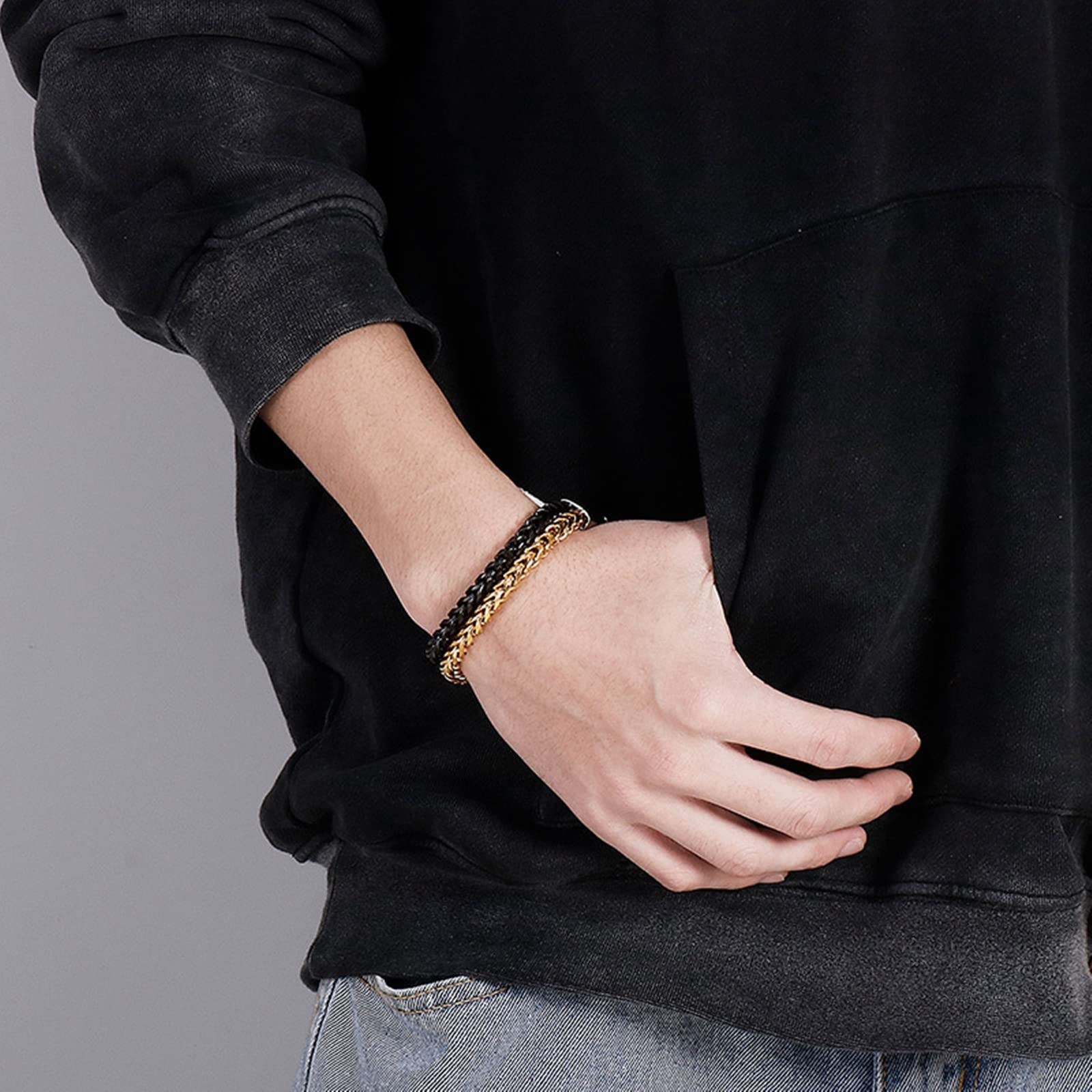 Männer aus rostfreiem Stahl -Link -Armbändern, doppeltes Link Personalisiertes Armband, Geschenk für Paare, Ehemann, Freund