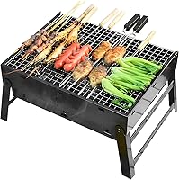 Vista 10 de Parrilla de carbón portátil de acero inoxidable para exteriores, plegable con rejillas de cocción y estantes, pequeña parrilla de barbacoa