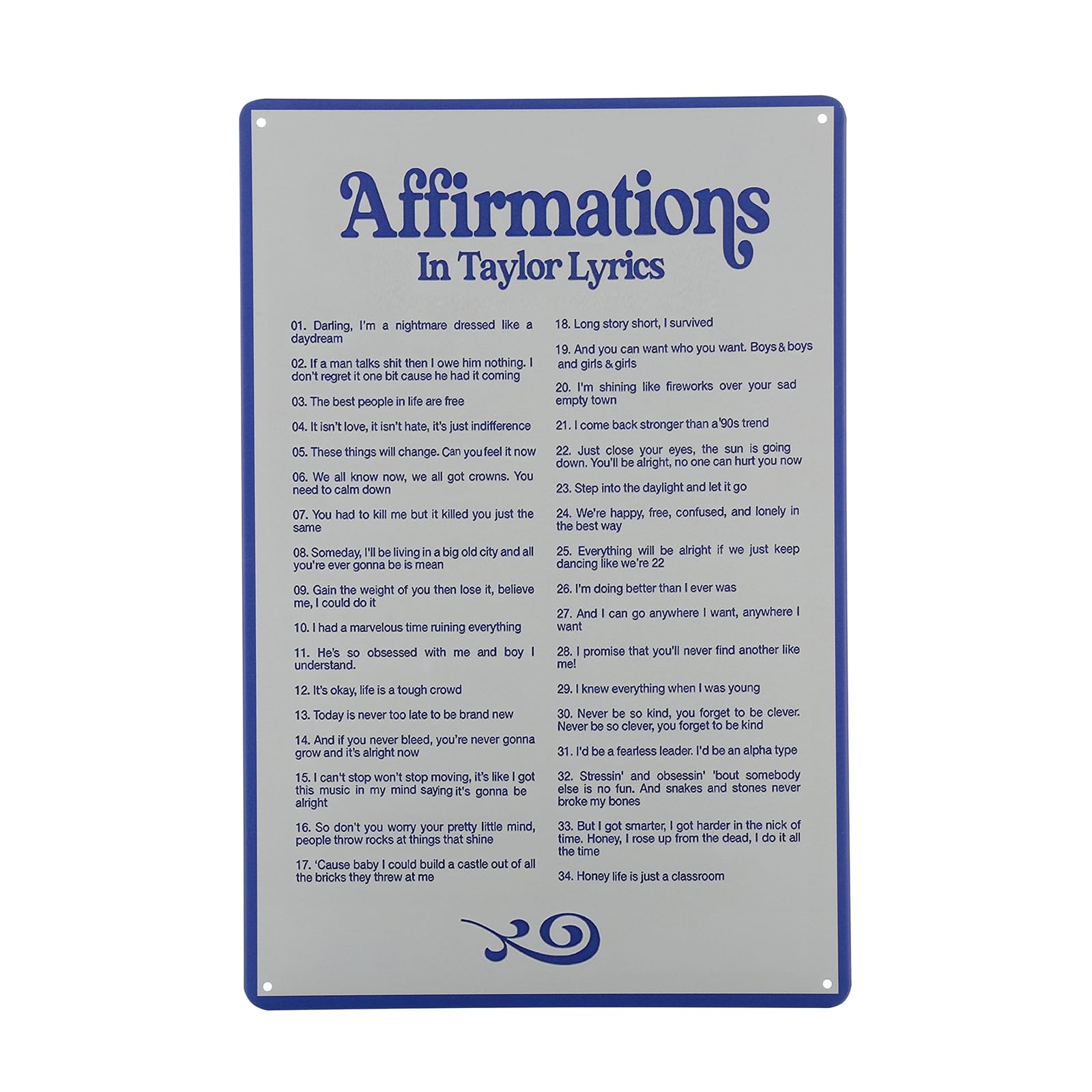 Taylor Wall Decor Poster,Affirmations in Music Lyrics,Gifts for Women Room Decor Aesthetic, Show Your Love for Music,8 x 12 Inch