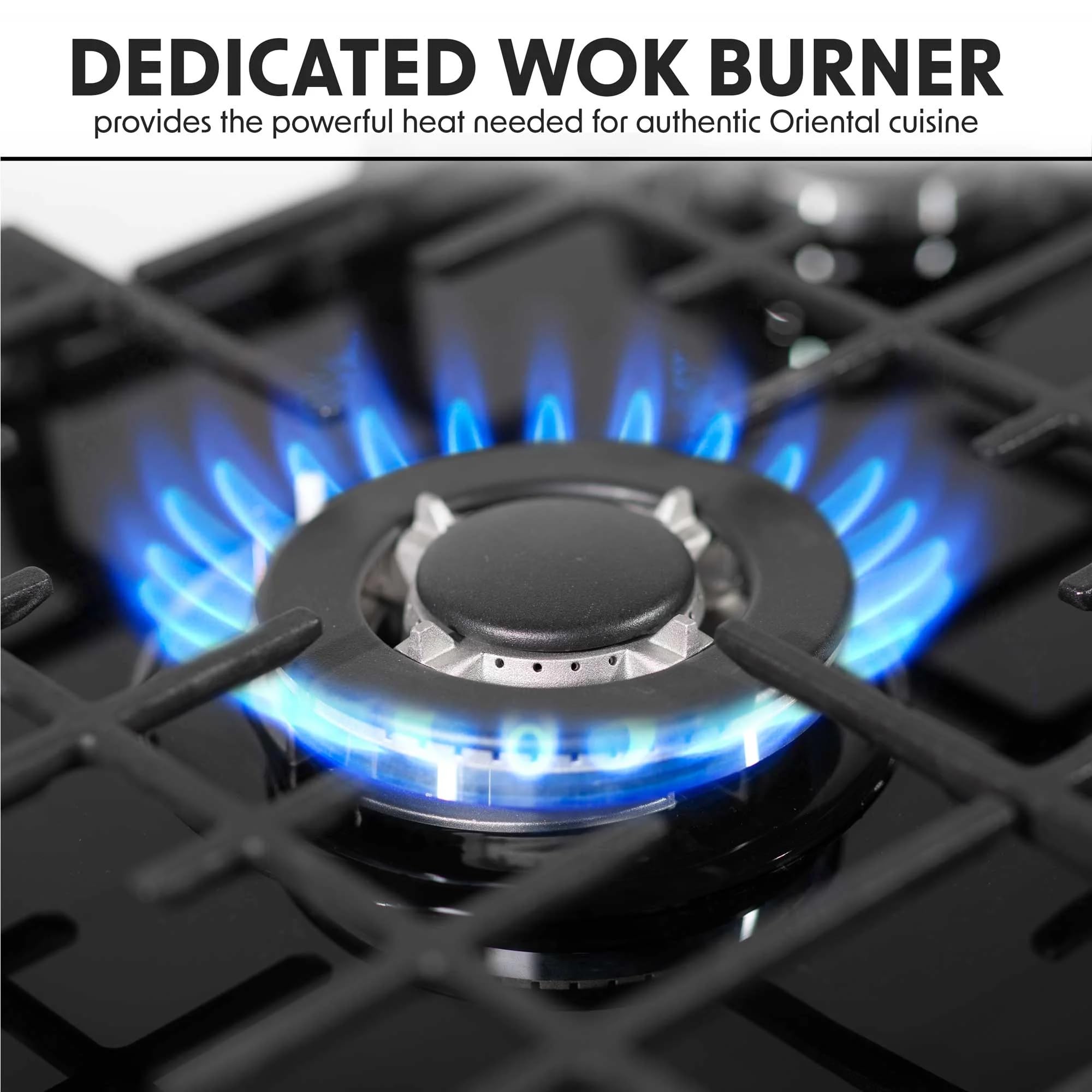 Baridi 70cm Gas on Glass Hob with 5 Burners, Cast Iron Pan Supports and Auto Ignition, 11kW, Black Glass - DH228 — view 3