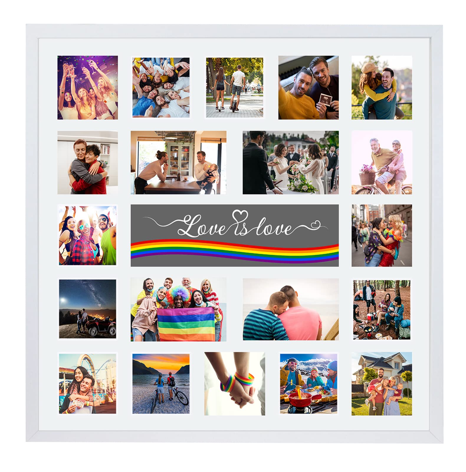 Large Multi Aperture Picture Photo Collage Frame, Colours and Designs (Love Is Love, White)