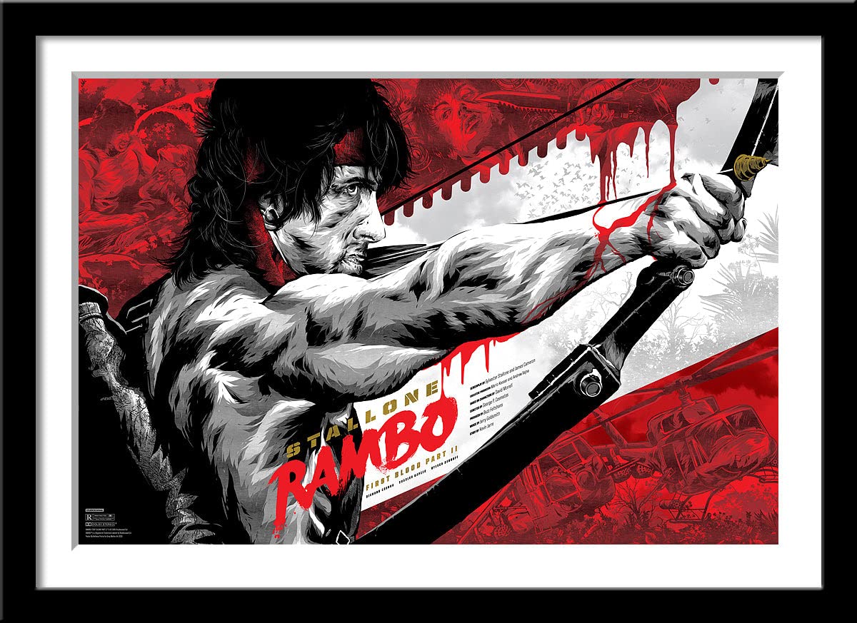 Tallenge - Rambo (First Blood Part II) - Sylvester Stallone - Hollywood Action Movie Poster� - Large Poster Framed (Paper,18x24� inches, Multicolour)
