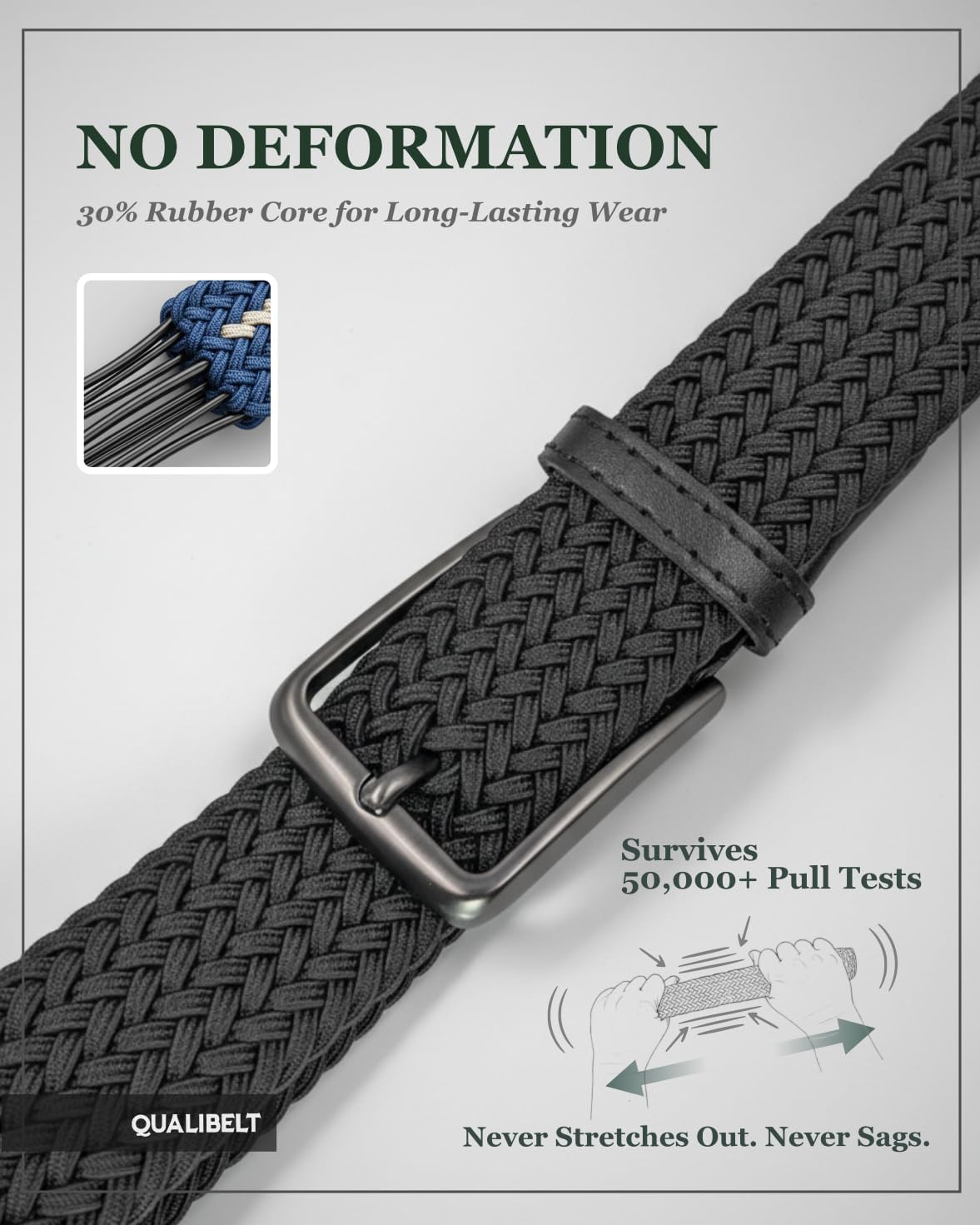 Men’s Braided Elastic Stretch Golf Belt – Big and Tall Men Woven Belt, 1.38" Leather-Tipped Adjustable Fit - Image 4