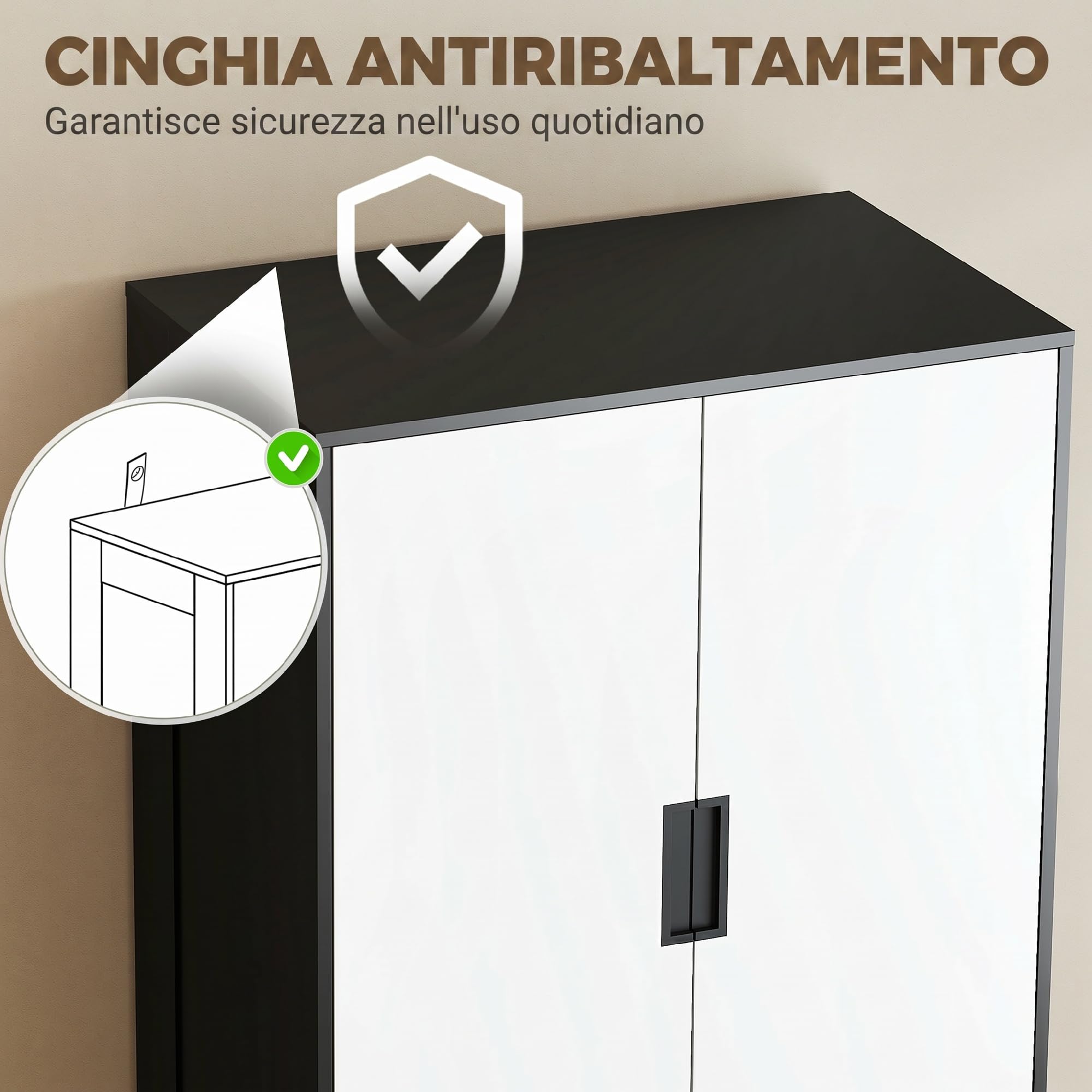 HOMCOM Armadio Camera da Letto 2 Ante Moderno 80x50x180 cm Bianco e Nero