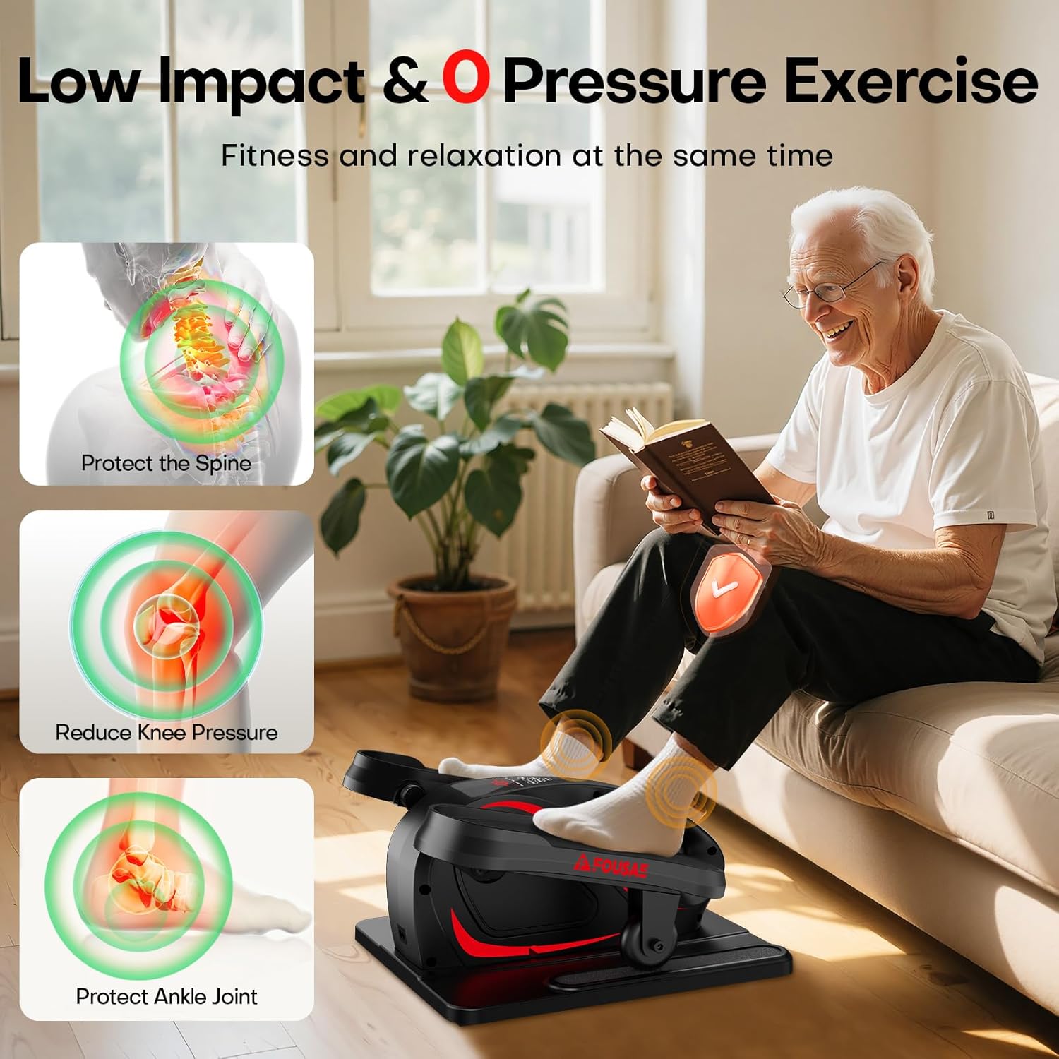 Under Desk Elliptical Machine, Electric Elliptical Leg Exerciser While Sitting for Seniors with Upgraded 15 Speeds & 12 Auto Mode, Forward & Reverse Direction, Quiet Portable Seated Pedal Exerciser - Image 6