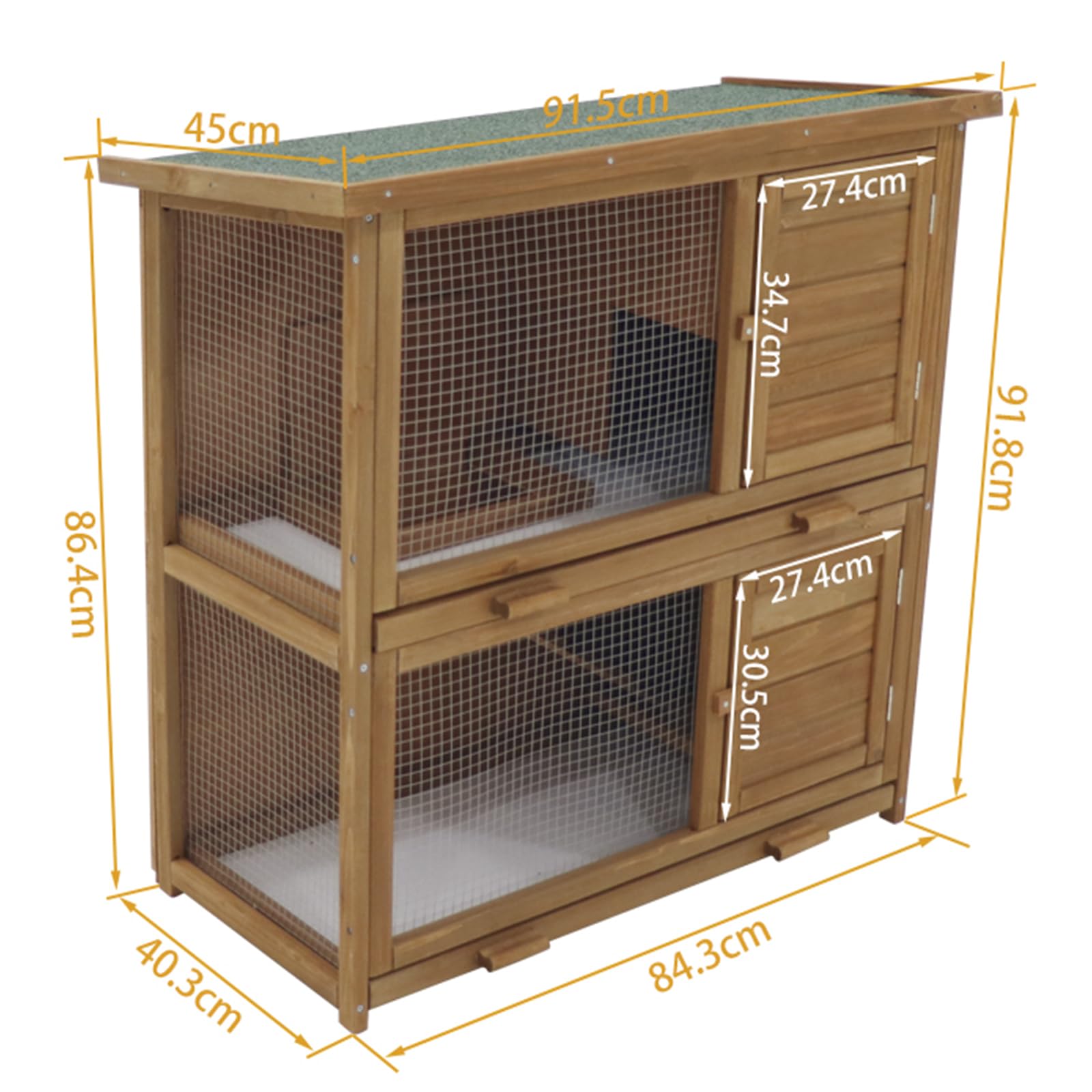 Conejera de 2 pisos, 91,5 x 91,8 x 40,3 cm, madera con rejilla