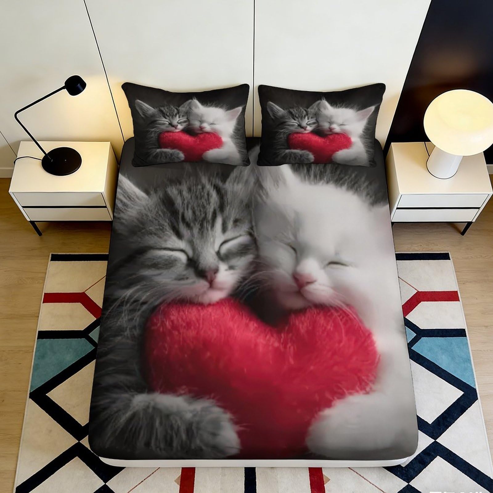 Kzqnxhjprl Style-2 3D Printed Cute Cat Heart Fitted Sheet Microfiber Soft Breathable Kitten Bed Sheet For Bedroom Dorm Decor 90X200x25cm