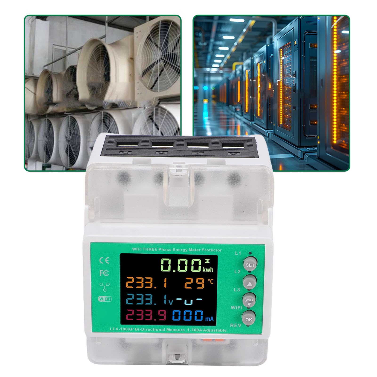 Jectse Licznik Energii 3-fazowy, Inteligentny WiFi 100A do Monitoringu